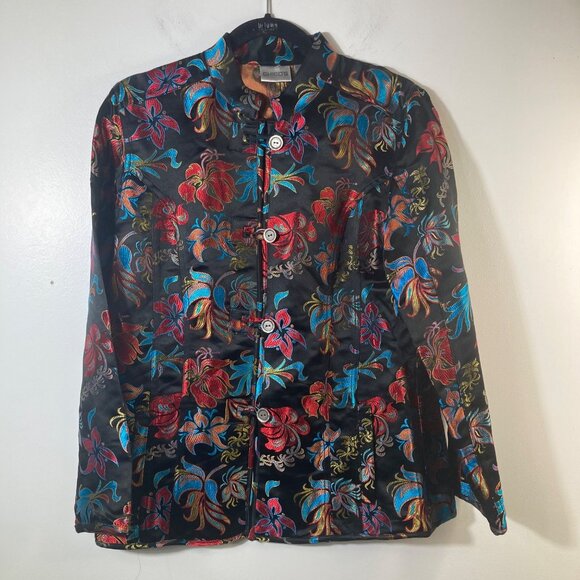 Womens Chicos Asian Silk Blend Kula Intrigue Jacket Black Multi M Rayon Silk - Picture 1 of 10